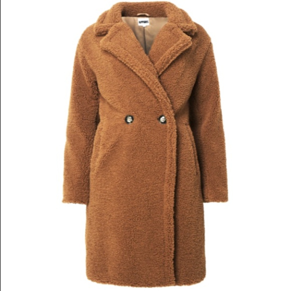 APPARIS Mid Length Coat Teddi Faux Shearling, Double Breasted Buttons, Medium.